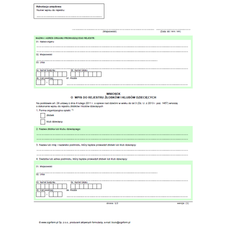 Wniosek o wpis do rejestru żłobków i klubów dziecięcych