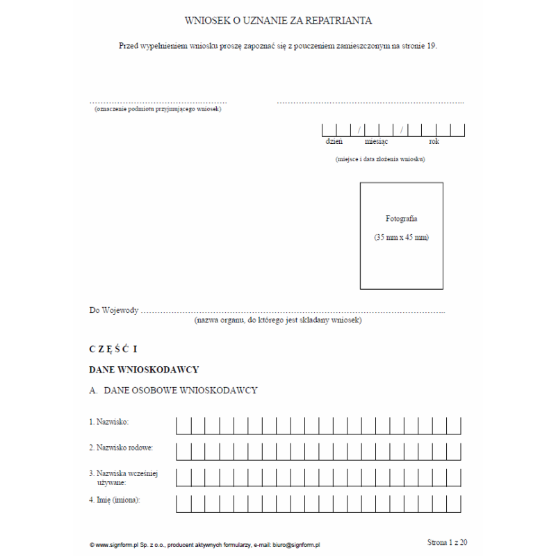 Wniosek o uznanie za repatrianta