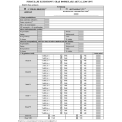Formularz rejestrowy oraz formularz aktualizacyjny dotyczący produktów, opakowań oraz gospodarki odpadami