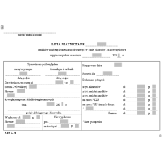 ZUS Z-19 Lista płatnicza zasiłków z ubezpieczenia społecznego w razie choroby i macierzyństwa