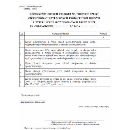 Rozliczenie dotacji celowej na pokrycie części odszkodowań wypłaconych producentom rolnym z tytułu szkód spowodowanych przez suszę