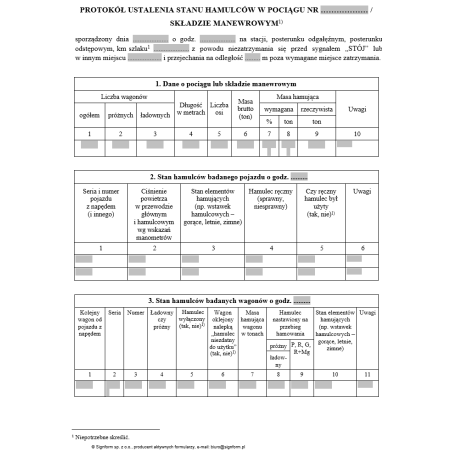 Protokół ustalenia stanu hamulców w pociągu / składzie manewrowym