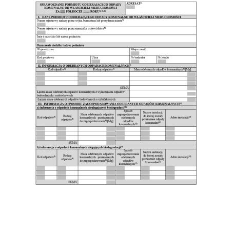 Sprawozdanie półroczne sporządzane przez podmiot odbierający odpady komunalne od właścicieli nieruchomości