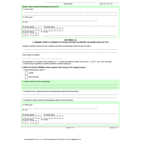 Informacja o zmianie danych zawartych w rejestrze żłobków i klubów dziecięcych