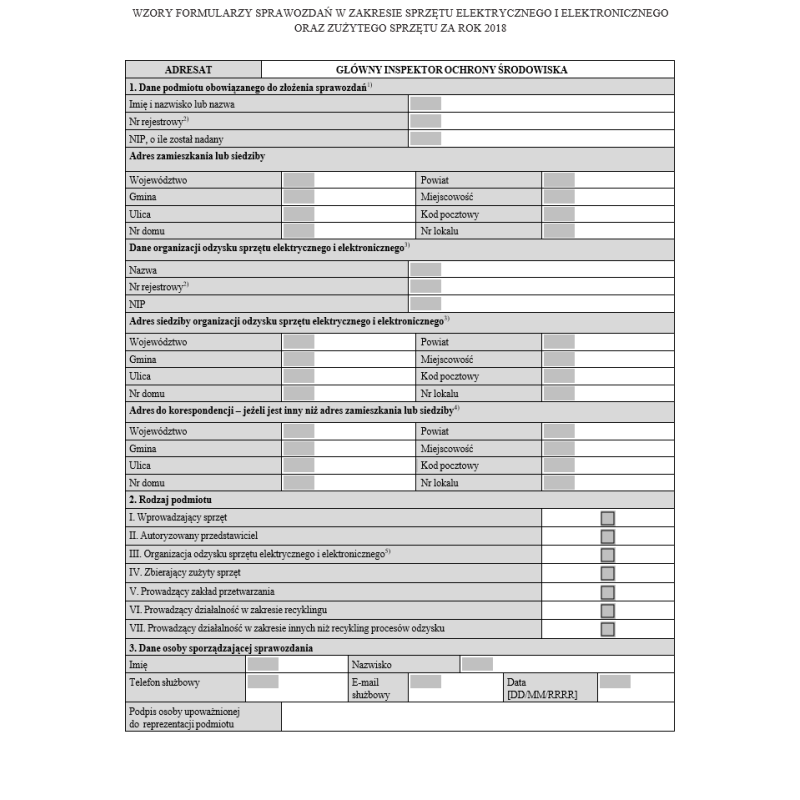 Sprawozdania w zakresie sprzętu elektrycznego i elektronicznego oraz zużytego sprzętu za rok 2018