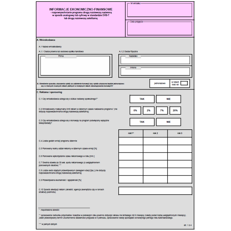 INFORMACJE EKONOMICZNO-FINANSOWE - rozpowszechnianie programu drogą rozsiewczą naziemną w sposób analogowy lub cyfrowy w standardzie DVB-T lub drogą rozsiewczą satelitarną