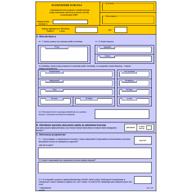ROZSZERZENIE KONCESJI - rozpowszechnianie programu radiofonicznego drogą rozsiewczą naziemną w sposób cyfrowy w standardzie DAB+