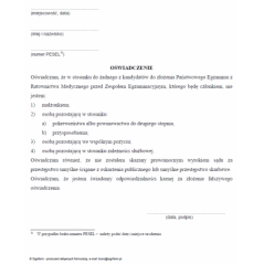 Oświadczenie członka zespołu egzaminacyjnego, o którym mowa w art. 10c ust. 9 ustawy z dnia 8 września 2006 r. o państwowym ratownictwie medycznym