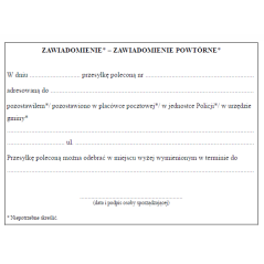 Formularz zawiadomienia dla adresata o pozostawieniu przesyłki doręczonej przez organ procesowy w postępowaniu karnym