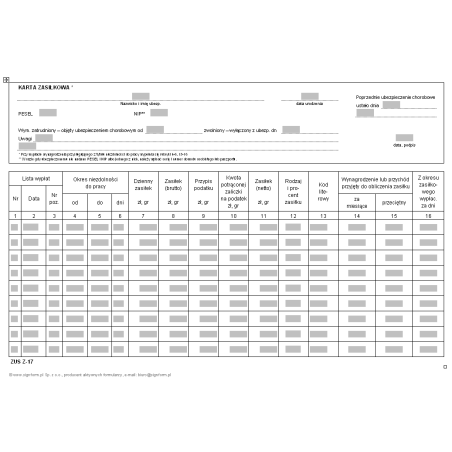 ZUS Z-17 Karta zasiłkowa
