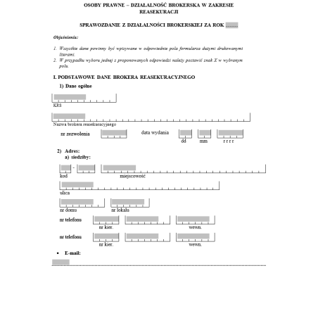 Sprawozdanie z działalności brokerskiej - osoby prawne - działalność brokerska w zakresie reasekuracji