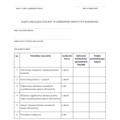 Karta realizacji kursu w dziedzinie medycyny rodzinnej