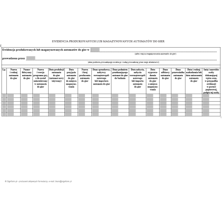 Ewidencja produkowanych lub magazynowanych automatów do gier