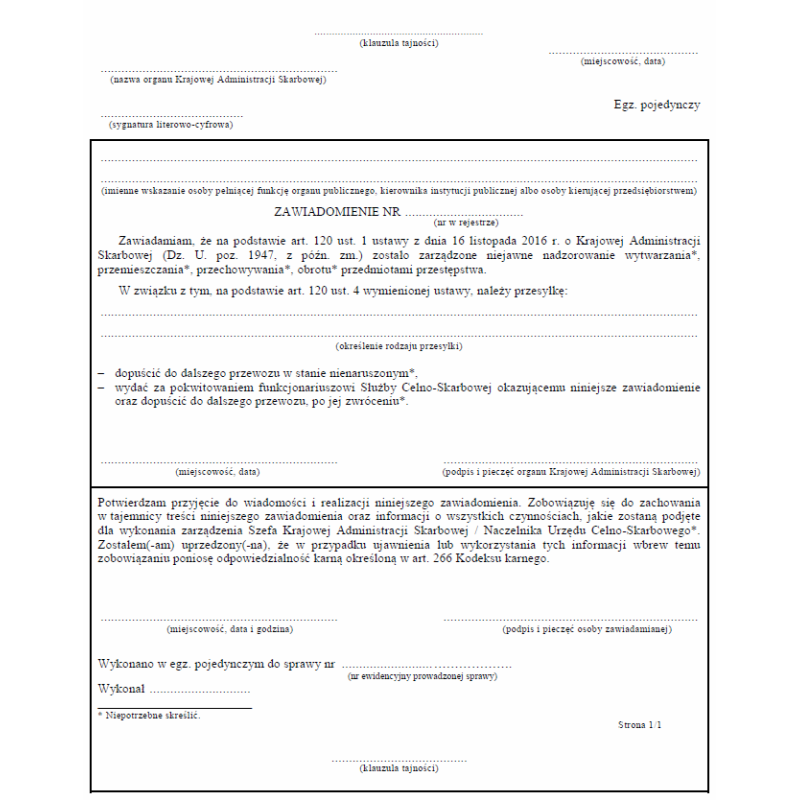 Zawiadomienie organów i instytucji publicznych oraz przedsiębiorców o potrzebie wykonania obowiązku, o którym mowa w art. 120 ust. 4 ustawy z dnia 16 listopada 2016 r. o Krajowej Administracji Skarbowej
