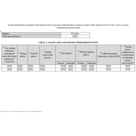Zbiorczy raport roczny dotyczący ograniczenia emisji gazów cieplarnianych w cyklu życia paliw i energii elektrycznej