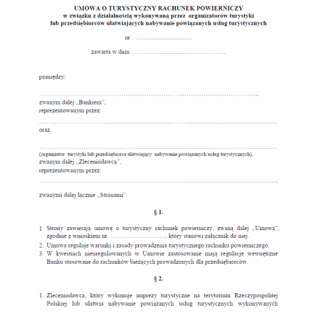 Umowa o turystyczny rachunek powierniczy w związku z działalnością wykonywaną przez organizatorów turystyki lub przedsiębiorców ułatwiających nabywanie powiązanych usług turystycznych