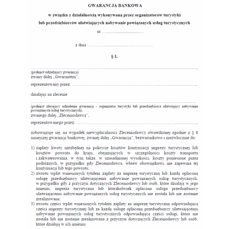 Gwarancja bankowa w związku z działalnością wykonywaną przez organizatorów turystyki lub przedsiębiorców ułatwiających nabywanie powiązanych usług turystycznych