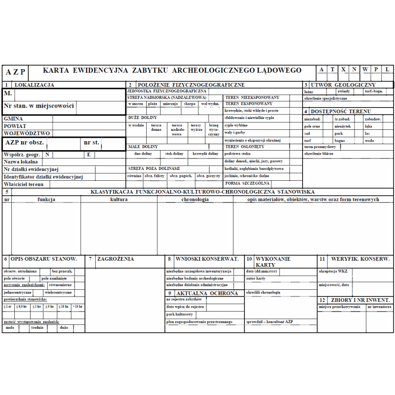 Karta ewidencyjna zabytku archeologicznego lądowego