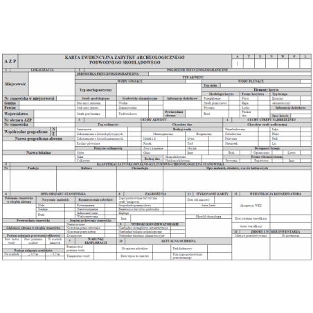 Karta ewidencyjna zabytku archeologicznego podwodnego śródlądowego