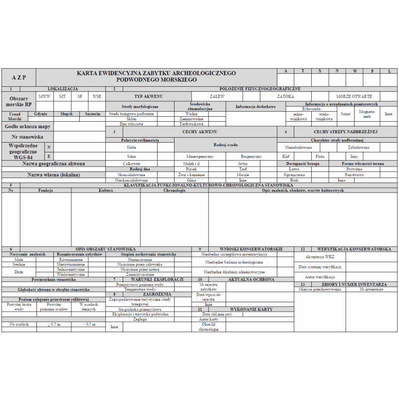 Karta ewidencyjna zabytku archeologicznego podwodnego morskiego