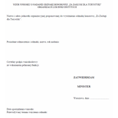 Wniosek o nadanie odznaki honorowej „za zasługi dla turystyki”