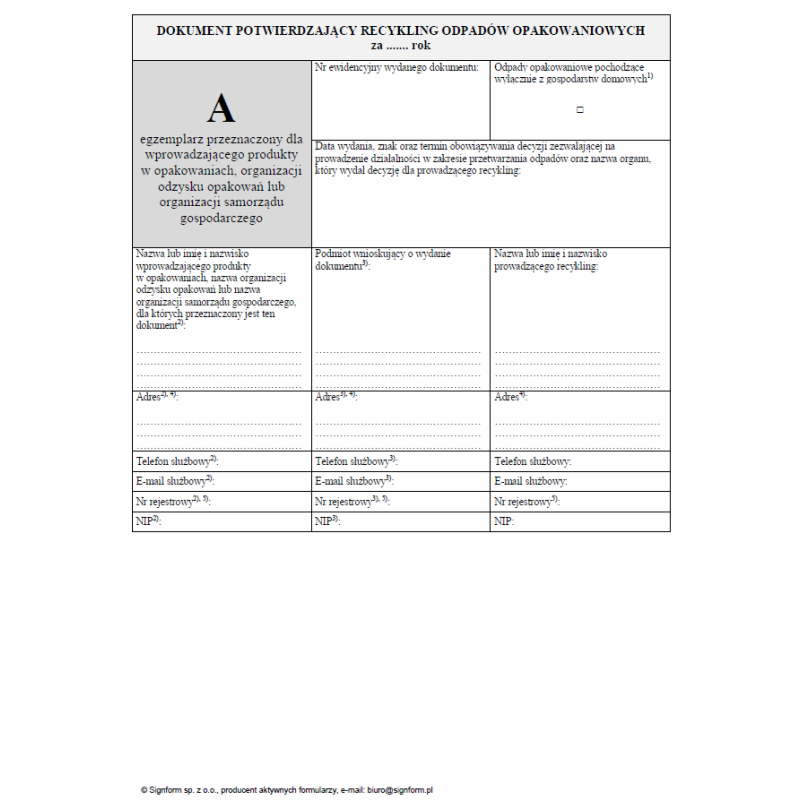 Dokument DPR - Dokument potwierdzający recykling odpadów opakowaniowych