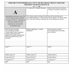 Dokument DPO - Dokument potwierdzający inny niż recykling proces odzysku odpadów opakowaniowych