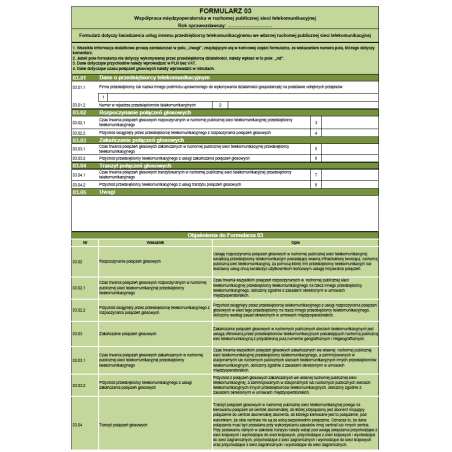 Formularz 03 - Współpraca międzyoperatorska w ruchomej publicznej sieci telekomunikacyjnej