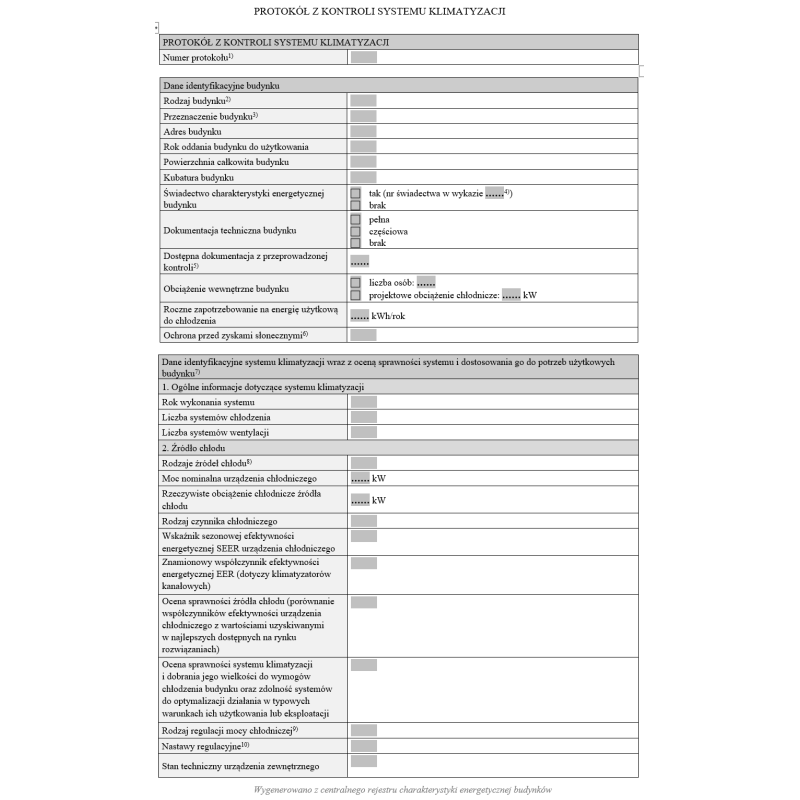 Protokół z kontroli systemu klimatyzacji