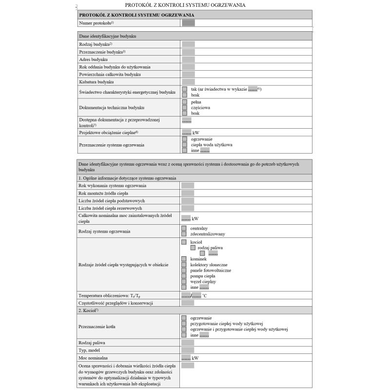 Protokół z kontroli systemu ogrzewania