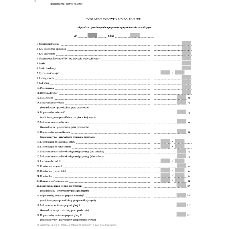 Dokument identyfikacyjny pojazdu (załącznik do zaświadczenia o przeprowadzonym badaniu technicznym)