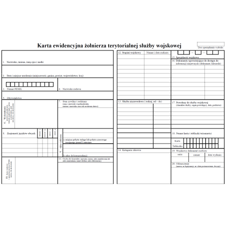 Karta ewidencyjna żołnierza terytorialnej służby wojskowej