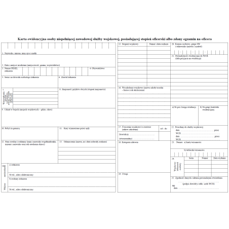 Karta ewidencyjna osoby niepełniącej zawodowej służby wojskowej, posiadającej stopień oficerski albo zdany egzamin na oficera