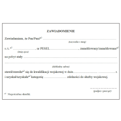 Zawiadomienie o zgłoszeniu się osoby do kwalifikacji wojskowej w miejscu pobytu czasowego