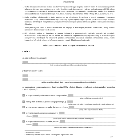 Oświadczenie o stanie majątkowym policjanta