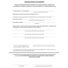 Zgoda na wydanie polskiego paszportu dla dziecka poniżej 18 roku życia (Oświadczenie)