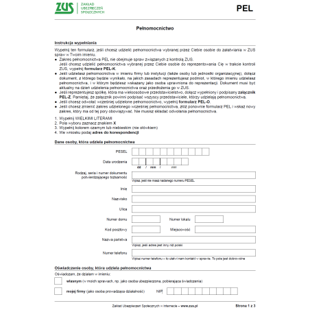 ZUS PEL Pełnomocnictwo / odwołanie pełnomocnictwa