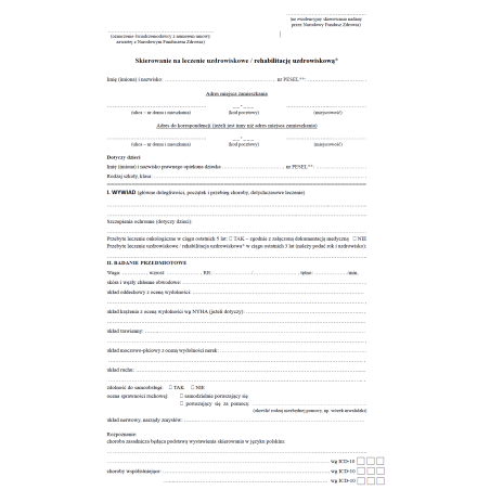 Skierowanie na leczenie uzdrowiskowe / rehabilitację uzdrowiskową (sanatoria)
