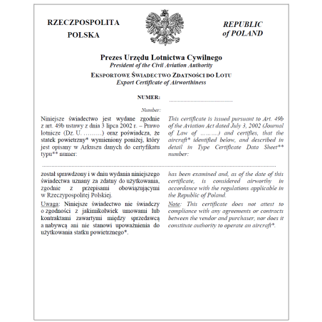 Eksportowe świadectwo zdatności do lotu