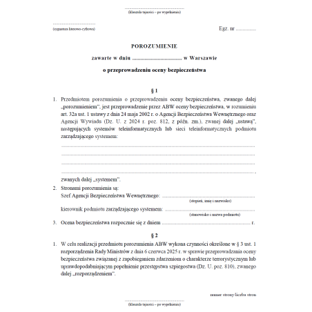 Porozumienie o przeprowadzeniu oceny bezpieczeństwa