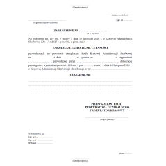 Wzór zarządzenia pierwszego zastępcy Prokuratora Generalnego Prokuratora Krajowego o zaniechaniu czynności