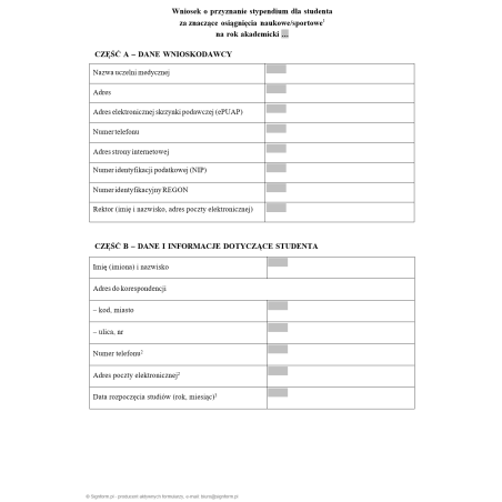 Wniosek o przyznanie stypendium ministra właściwego do spraw zdrowia dla studenta za znaczące osiągnięcia naukowe / sportowe