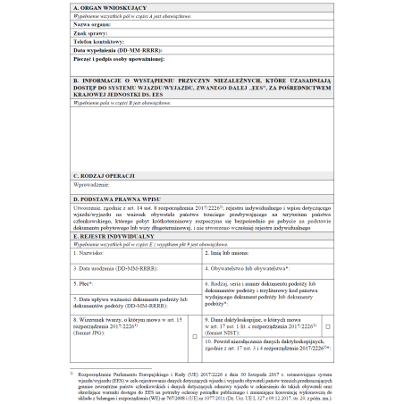Wnioski EES składane do Krajowej Jednostki do spraw Systemu Wjazdu/Wyjazdu w zakresie wprowadzania danych, zmiany, sprostowania lub usunięcia danych