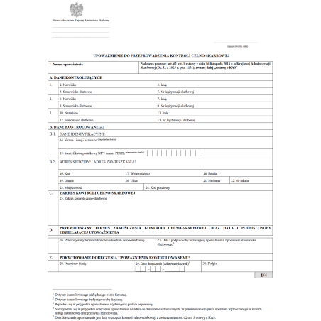Upoważnienie do przeprowadzenia kontroli celno-skarbowej