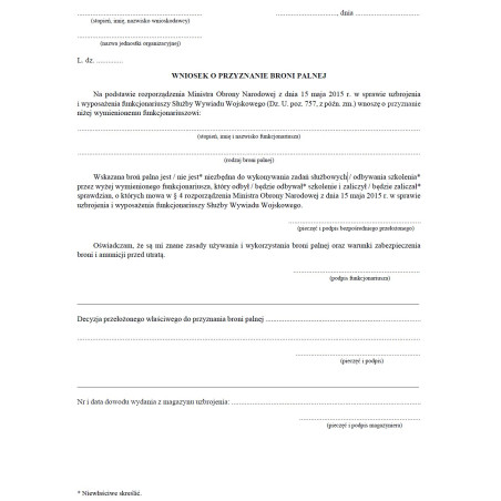 Wniosek o przyznanie broni palnej funkcjonariuszowi Służby Wywiadu Wojskowego