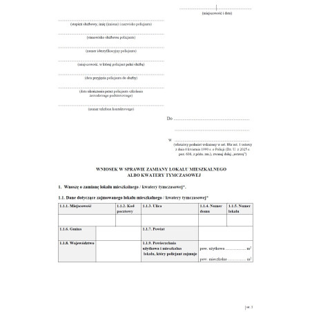Wniosek w sprawie wyboru formy zakwaterowania, zamiany lokalu mieszkalnego albo kwatery tymczasowej przez funkcjonariusza Policji
