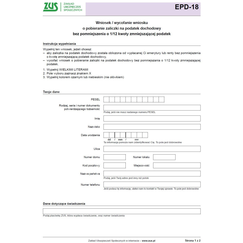 ZUS EPD-18 ZUS EPD-18