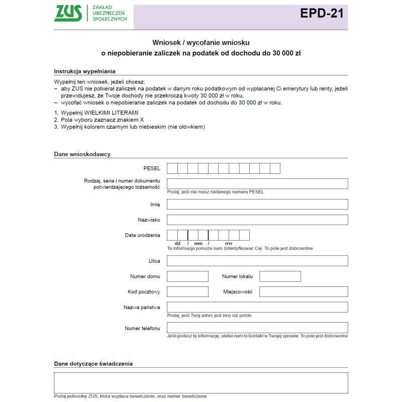 ZUS EPD-21 ZUS EPD-21
