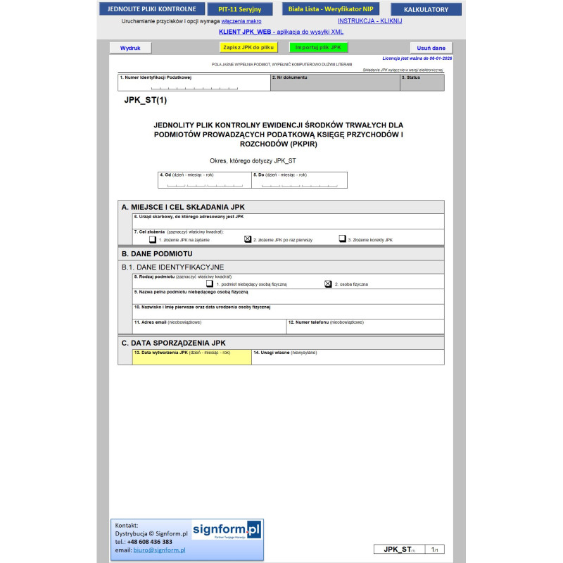 JPK ST - JPK Środki Trwałe