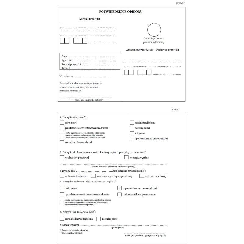 Potwierdzenie odbioru pism sądowych w postępowaniu cywilnym